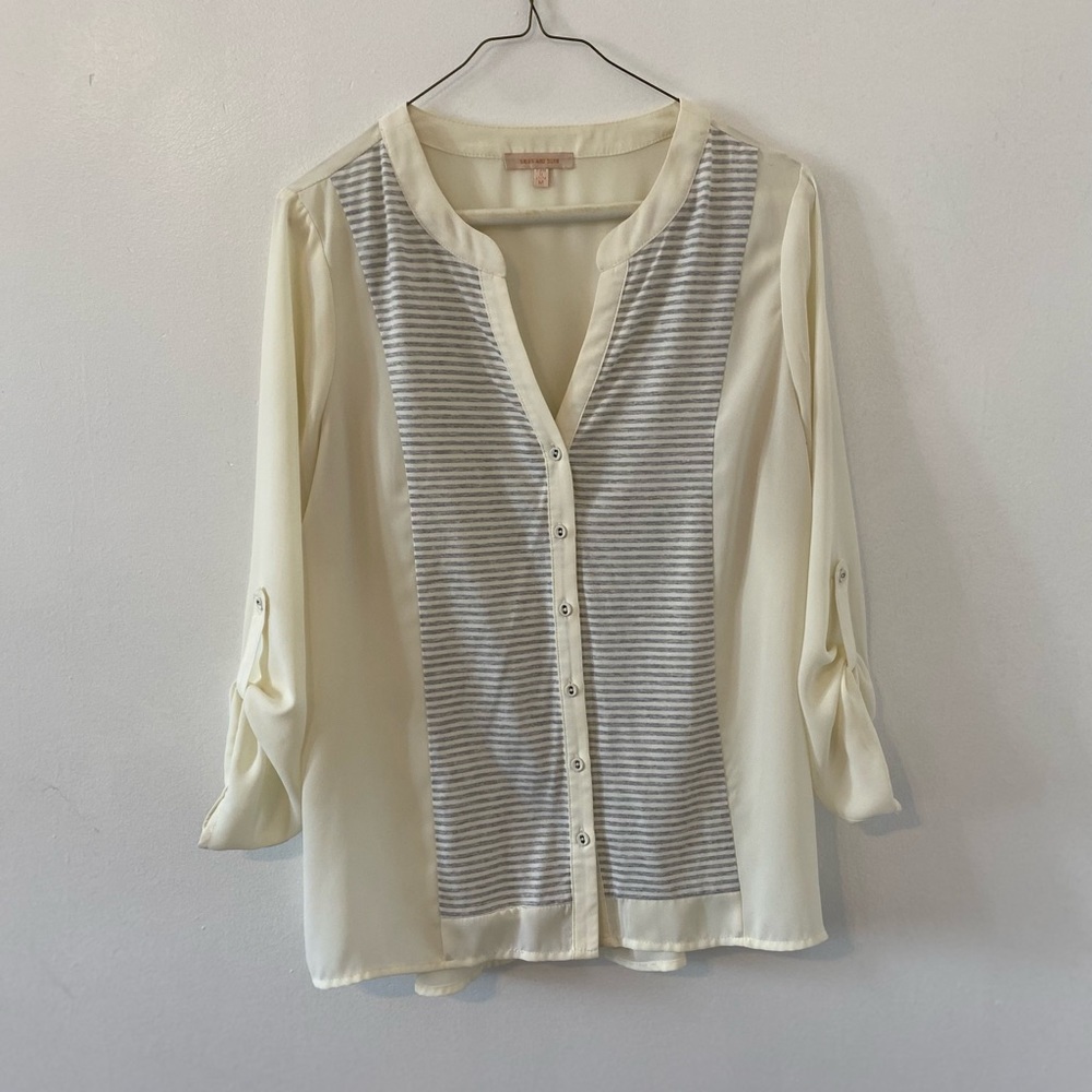 White and blue stripped business casual flowing shirt
